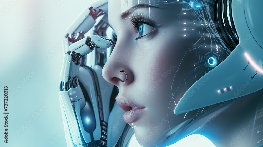 Image of a cyborg in a futuristic setting Image of a cyborg in a futuristic setting