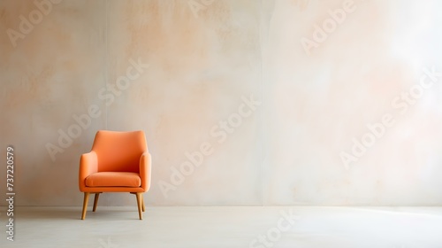 Elegant light orange Chair in a light Room. Blank Wall for Mockup Templates