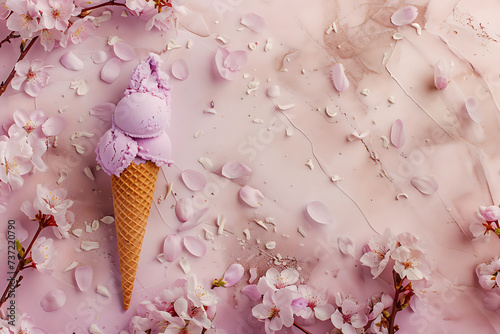 a purple cone of ice cream on pink background in the 