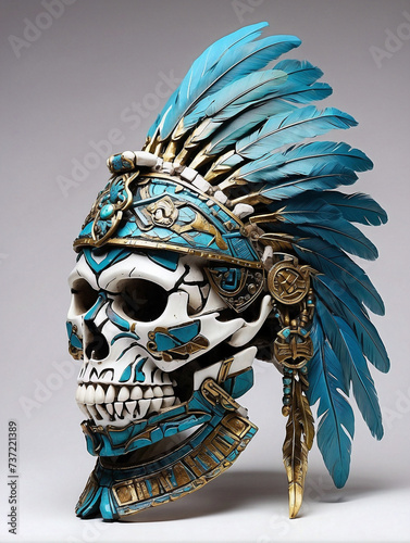 a skull head in the style of an American Indian tribe and full of jewelry