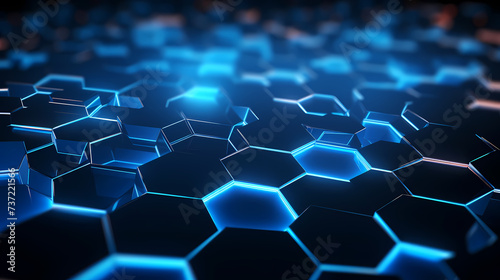 Digital technology hexagon cyber security concept, blue technology background