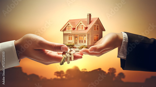A couple receiving the keys to their new home from a real estate agent, marking the completion of a successful mortgage loan process.