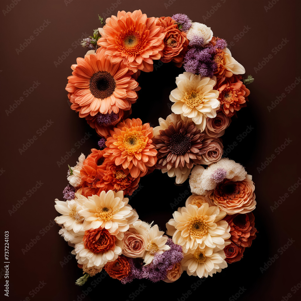 The beautiful number is eight. International Women's Day. March 8th. spring holiday. artificial intelligence generator, AI, neural network image. background for the design. The beautiful number is eight. International Women's Day. March 8th. spring holiday. artificial intelligence generator, AI, neural network image. background for the design.
