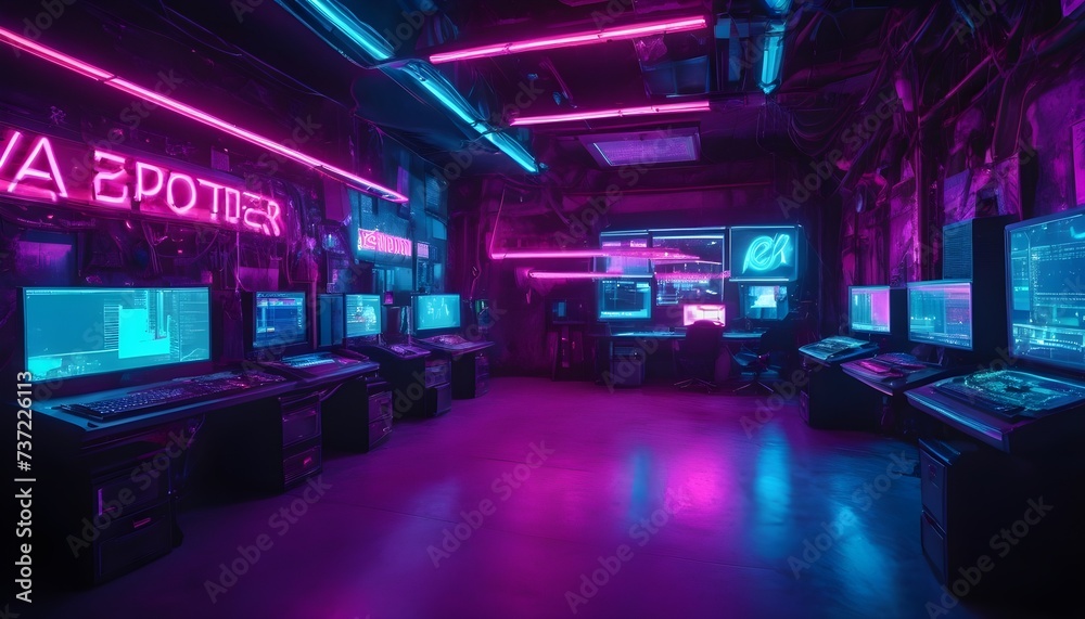 Cyberpunk hi-tech research lab background 