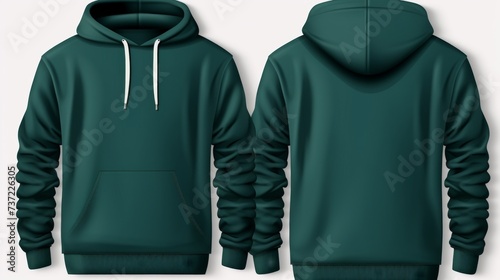 Set of green front and back view tee hoodie hoody sweatshirt on transparent background cutout, PNG file. Mockup template for artwork graphic design --ar 16:9.