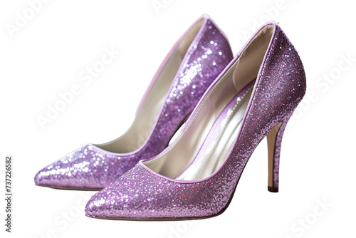 illustration of purple silver elegant sequined womens pumps, Isolated on transparent PNG background, Generative ai