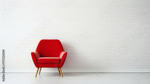 Elegant red Chair in a light Room. Blank Wall for Mockup Templates
