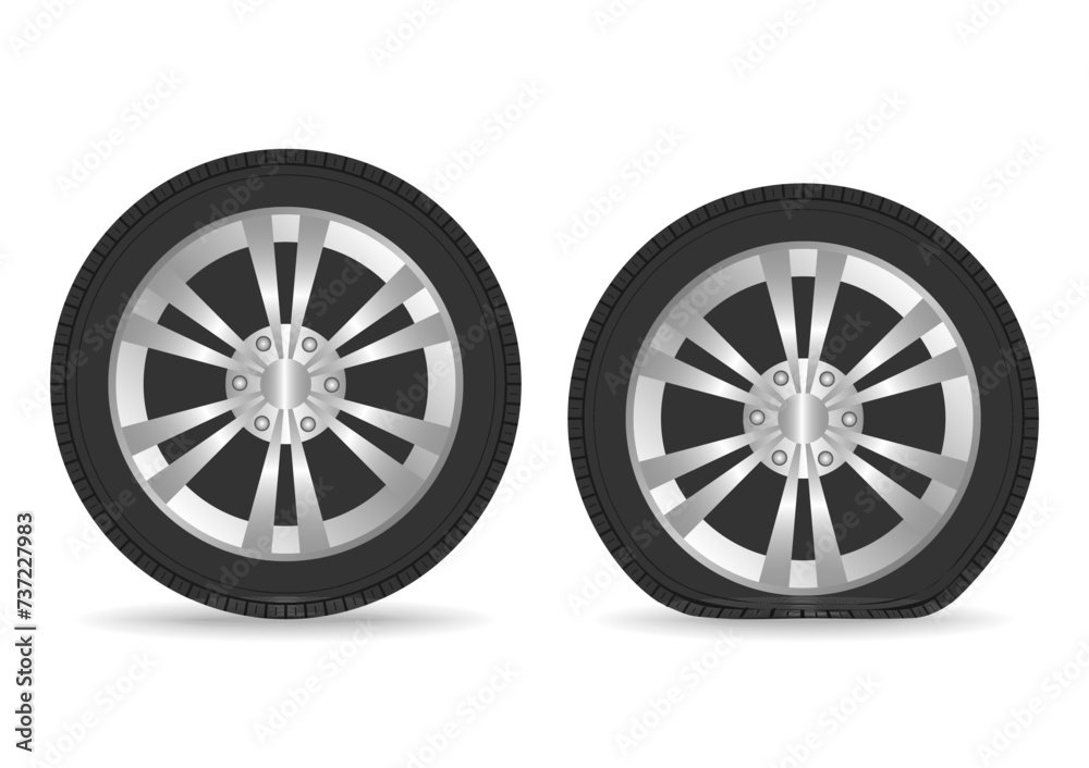Flat Tire Icon Symbol or Punctured Wheel Vector Illustration. Flat Tire Icon Symbol or Punctured Wheel Vector Illustration.