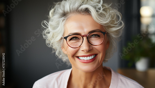 Smiling adult woman looking at camera, confident and cheerful generated by AI © djvstock