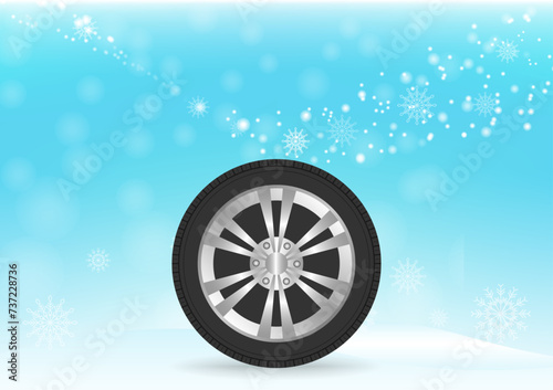 Winter Tires in Winter Season. Vector Illustration. 