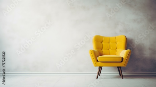 Elegant yellow Chair in a light Room. Blank Wall for Mockup Templates