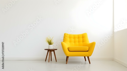 Elegant yellow Chair in a light Room. Blank Wall for Mockup Templates