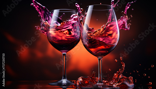 Liquid wine splashing in a glass, celebrating with elegance generated by AI