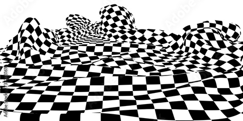 Abstract vector background  wavy surface with curve pattern  black quards.  Black checkers for banner on white. photo
