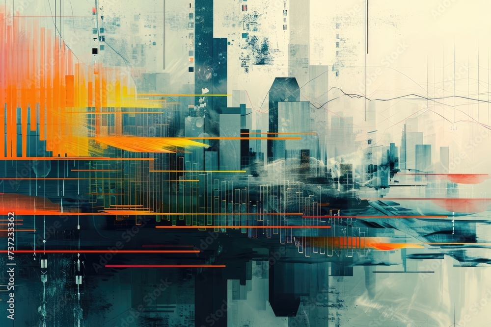 Abstract Painting of a Cityscape, Abstract art from the shapes made by graphs and financial data, AI Generated