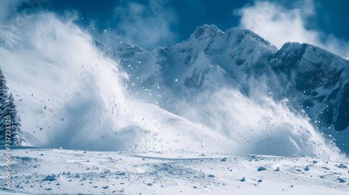 Majestic Snow-Covered Mountains with Avalanche in Progress