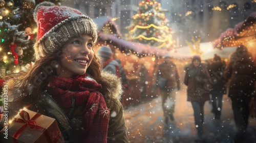 People celebrating a winter holiday with decorations and joyous expressions