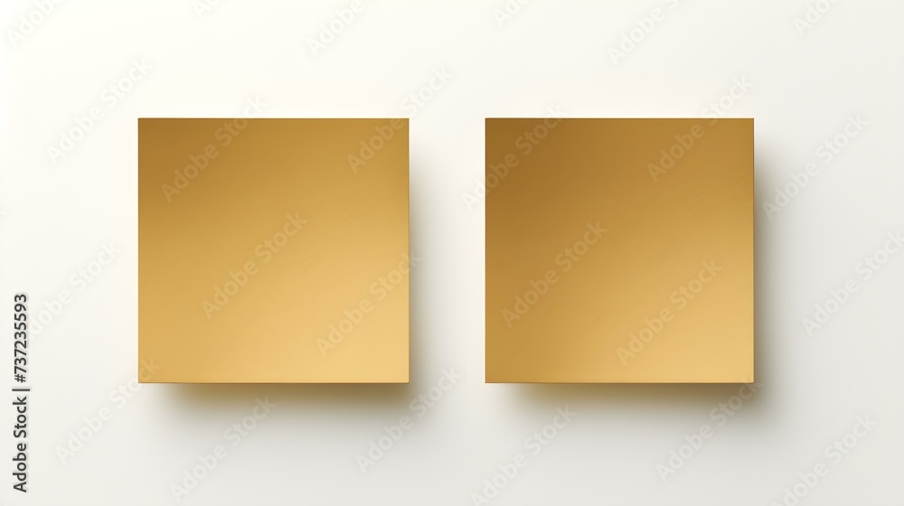 Two Dark Gold square Paper Notes on a white Background. Brainstorming Template with Copy Space Two Dark Gold square Paper Notes on a white Background. Brainstorming Template with Copy Space