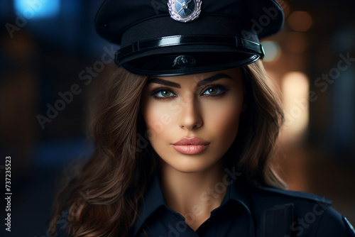 Photo portrait of beautiful successful proud police officer policewoman wear uniform generative ai photo