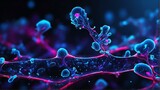 Futuristic blue neon theme glowing abstract background with bacilli bacteria cells from Generative AI
