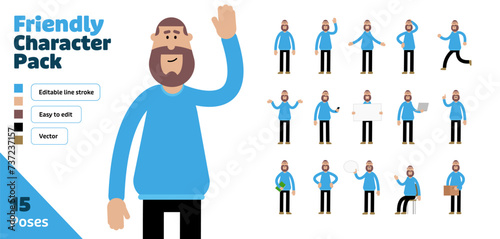 Simple flat male vector character in a set of multiple poses. Easy to edit and isolated on a white background. Modern trendy style character mega pack with lots of poses.
