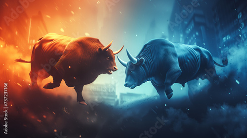 Financial and business abstract background with candle stock graph chart. Bull and bear concept traders concept photo