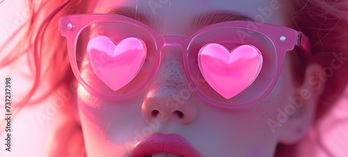 woman wearing pop up pink heart sunglasses in lovely cheerful atmosphere, Generative Ai