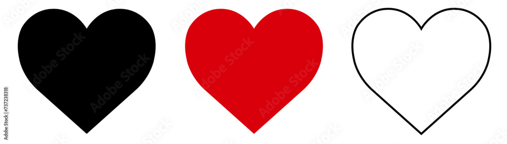 set of heart icons red black and white hearts icons vector illustration