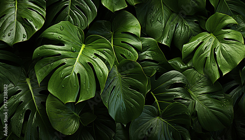 Fresh green leaves in a tropical rainforest, vibrant with life generated by AI