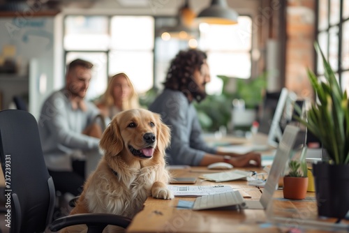 A pet dog in a business environment photo