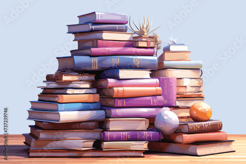 3d image of pile of colorful book against white background