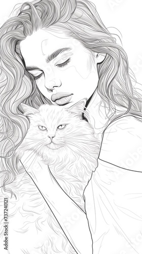A drawing of a woman holding a cat