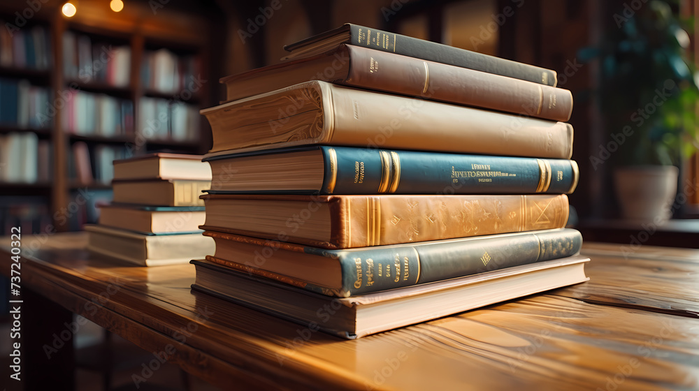 Fototapeta premium Stack of books on minimalist background, perfect for educational or literary themes