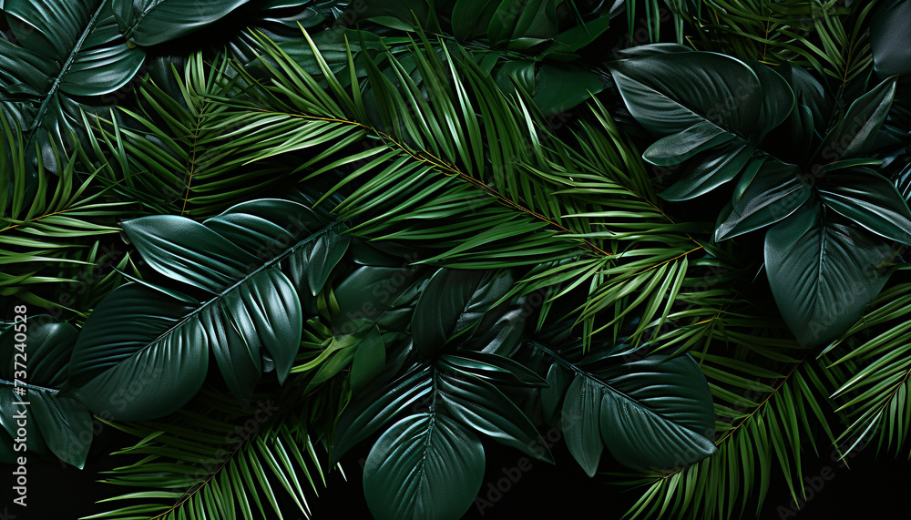 Freshness of summer in a tropical rainforest, nature vibrant wallpaper generated by AI