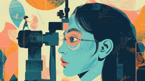 girl in the glass having eye examination 