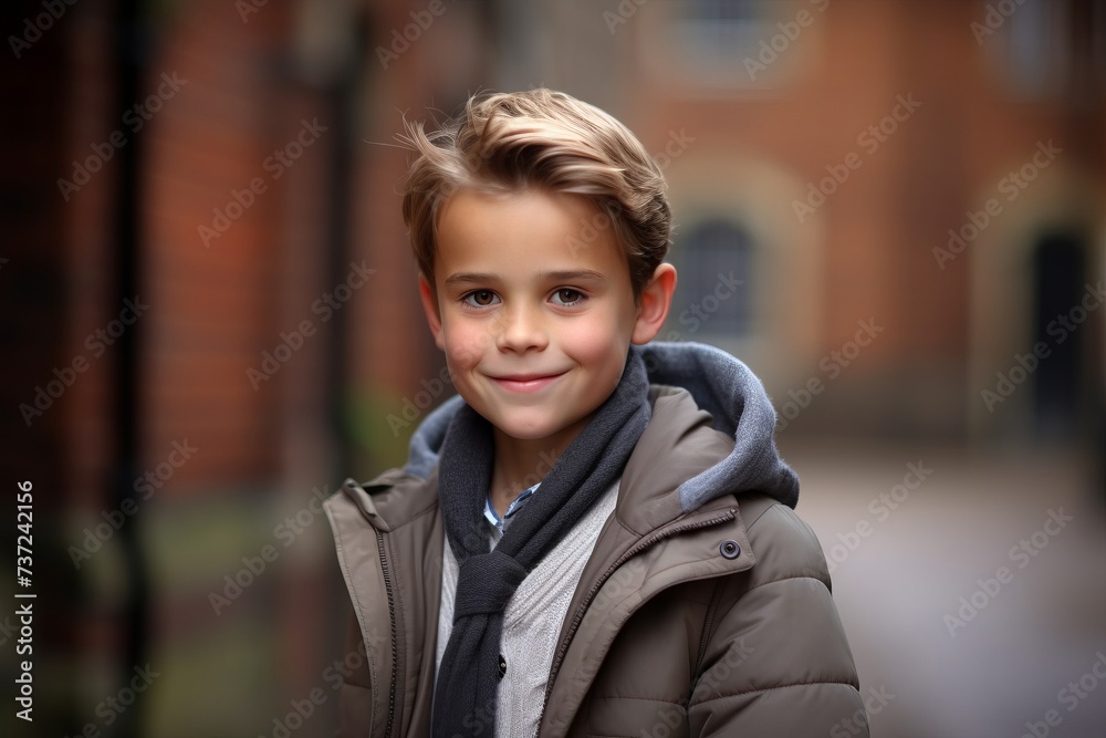 Portrait of a cute young boy in a coat and scarf. Portrait of a cute young boy in a coat and scarf.