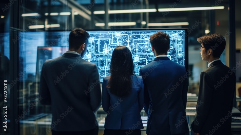 A group of IT engineers discuss new technologies, project ideas and the direction of development of the IT industry A group of IT engineers discuss new technologies, project ideas and the direction of development of the IT industry