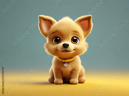  flat logo of a Cute baby dog with a lovely little animal 3d rendering cartoon character