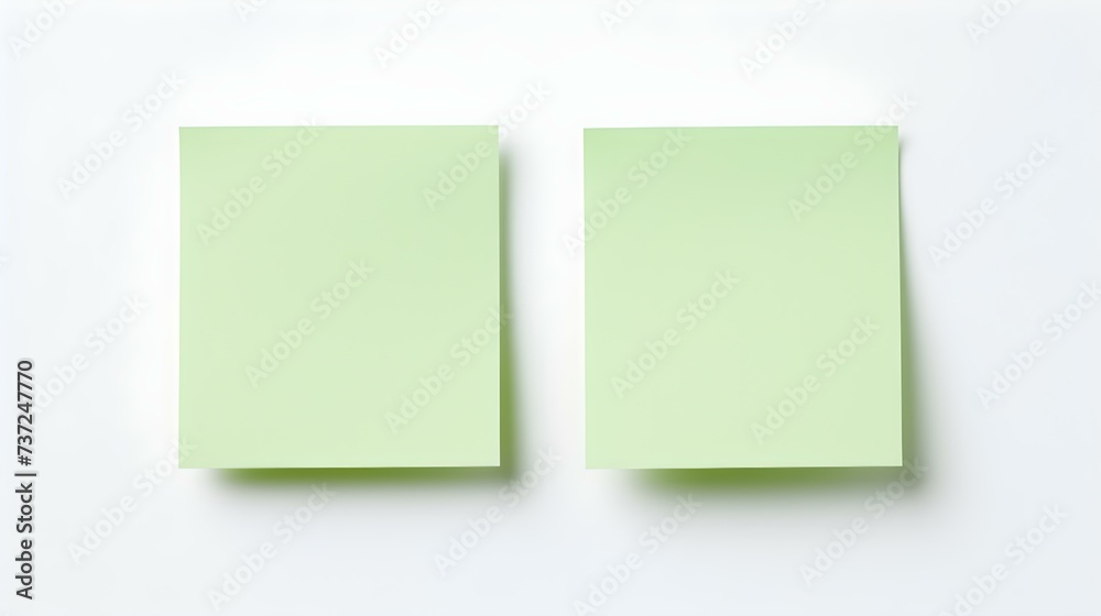 Two Light Green square Paper Notes on a white Background. Brainstorming Template with Copy Space Two Light Green square Paper Notes on a white Background. Brainstorming Template with Copy Space