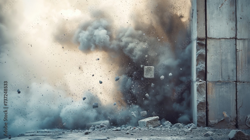 Explosion in a concrete wall - obrazy, fototapety, plakaty 