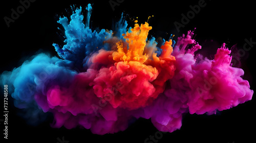 Freeze motion of colored powder explosions isolated on plain background  - Ai generated