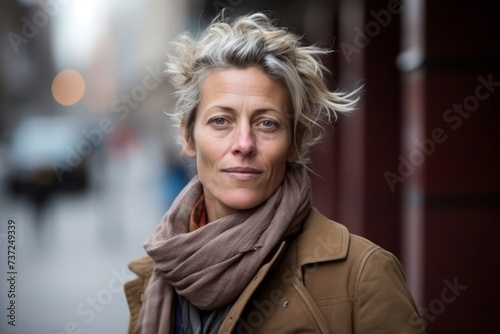 Portrait of a senior woman in the city at winter time. © Stocknterias