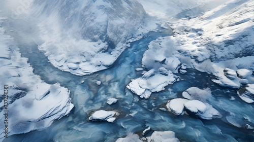 Aerial view of ice mountains glaciers in winter - Ai generated