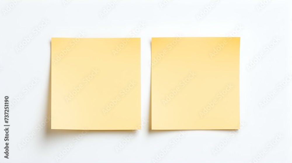 Two Light Yellow square Paper Notes on a white Background. Brainstorming Template with Copy Space