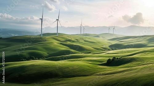 Windmills making electricity in a green renewable way aerial view