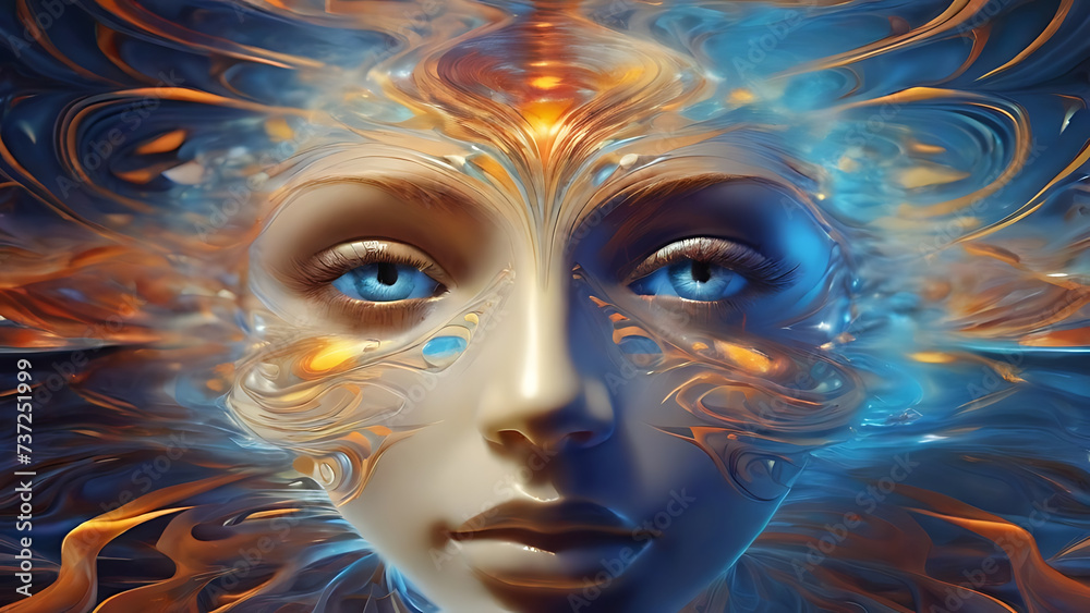 Abstract image of a human Consciousness Expansion, exploring altered states of consciousness for spiritual growth and self-exploration, Human face with spirituality Energy waves, internal Abstract image of a human Consciousness Expansion, exploring altered states of consciousness for spiritual growth and self-exploration, Human face with spirituality Energy waves, internal