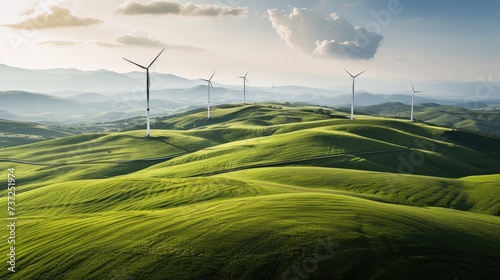 Windmills making electricity in a green renewable way aerial view