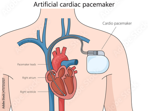 Artificial cardiac pacemaker medical device structure diagram hand drawn schematic vector illustration. Medical science educational illustration