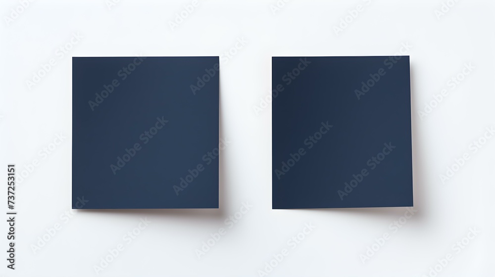Two Navy Blue square Paper Notes on a white Background. Brainstorming Template with Copy Space