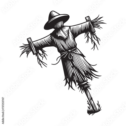 vector silhouette of a scarecrow isolated on white background,